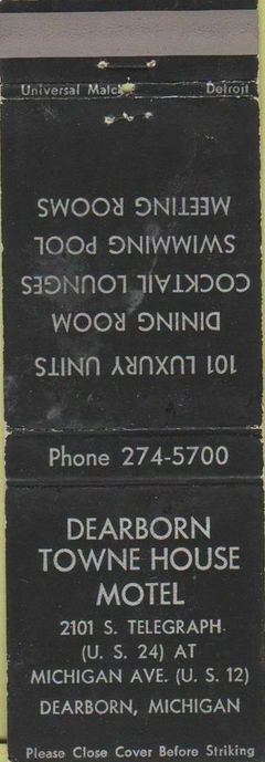 Dearborn Towne House Motel - Matchbook (newer photo)